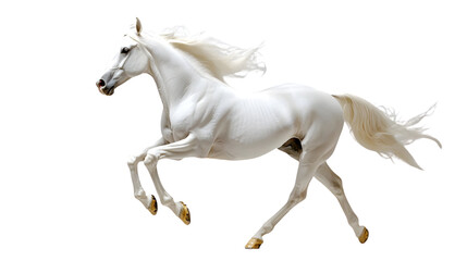 Fototapeta premium Elegant White Horse Galloping on Isolated White Background for Equestrian Designs