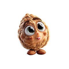 Adorable 3D Render of a Cartoon Almond Character with Big Eyes and a Happy Expression