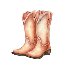 Stylish pink cowboy boots illustrated in watercolor showcasing vibrant colors and intricate details