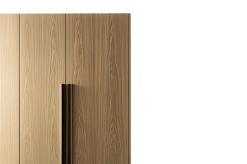 A wooden cabinet with a black handle