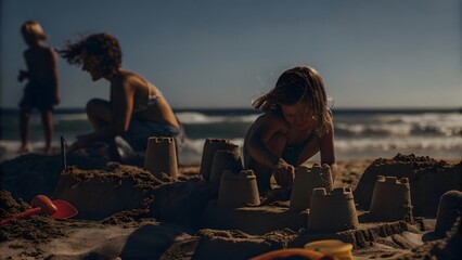 Building sandcastles kids create summer holiday memories at the beach fun activity sunny environment joyful viewpoint