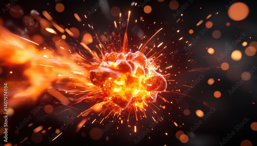 Poster An explosive burst of fiery sparks and glowing particles creating a dynamic visual.