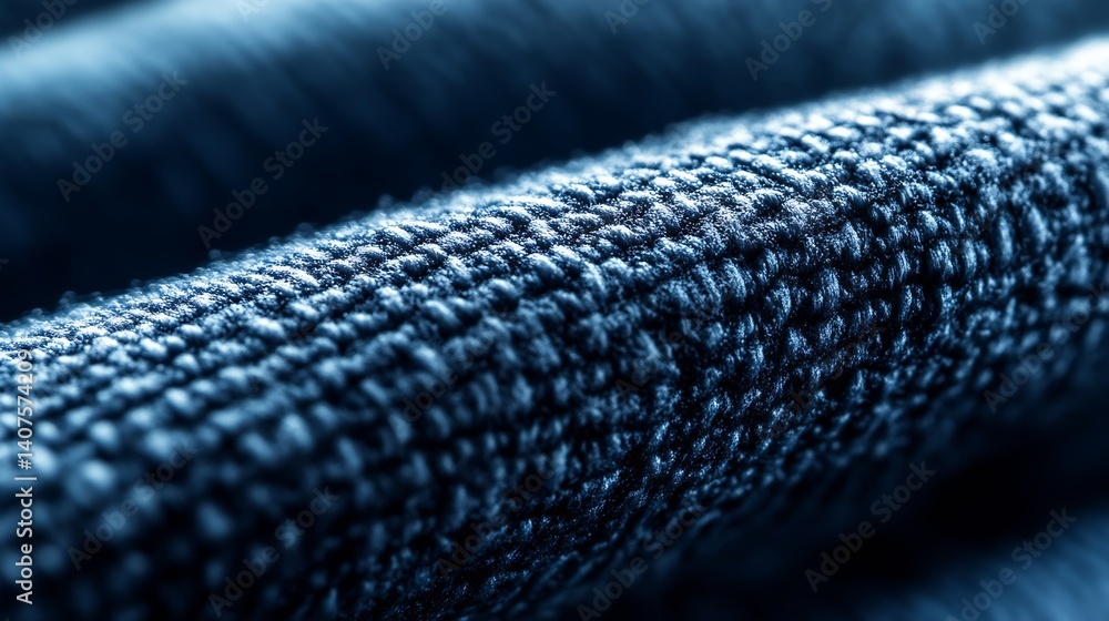 Poster extreme close up of textured blue fabric showing detailed weave patterns : generative ai