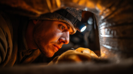 HVAC technician repairing furnace