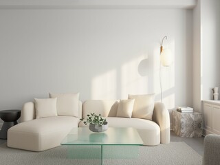 empty space on the wall in cozy simple modern living room with two arm chair. 3d illustration