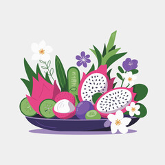 Fototapeta premium Luxury Spa Fruit Platter with Dragon Fruit and Florals