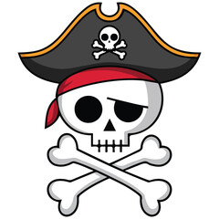 pirate skull crossbones hat halloween isolated vector illustration on white background