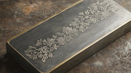 Fototapeta premium Engraved Floral Box on Dark Wood