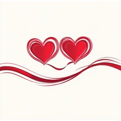 Two red intertwined hearts as a minimalistic line art vector illustration on white background, perfect for Valentine's Day greeting cards, love-themed banners, wedding invitations, or romantic social 