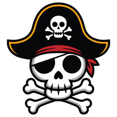 skull bones cocked hat holiday isolated vector illustration on white background