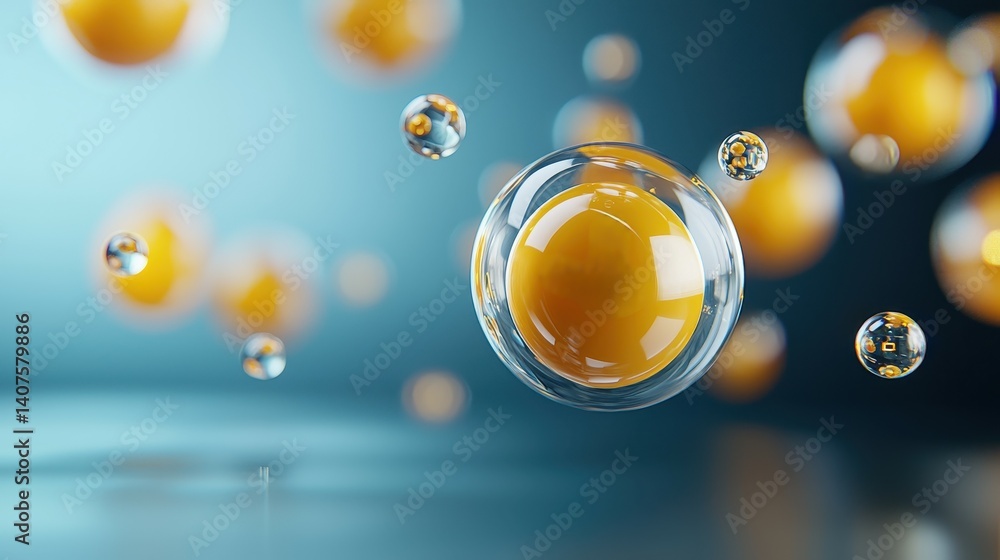 Poster colorful bubbles floating in a vibrant blue background, creating a dynamic visual effect.