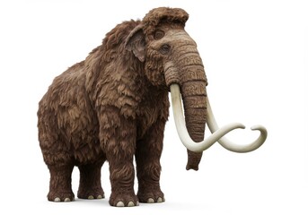 Obraz premium A full body shot of a woolly mammoth with long tusks standing on a white background in a studio shot