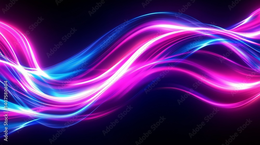 Fototapete vibrant flow of luminous neon waves in a dark background for abstract art : generative ai
