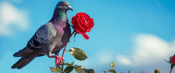 Pigeon_with_red_rose._Pigeon_wi