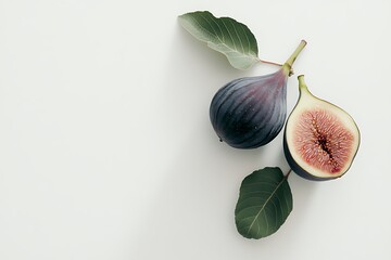 Fresh Figs with Leaves on a Light Background