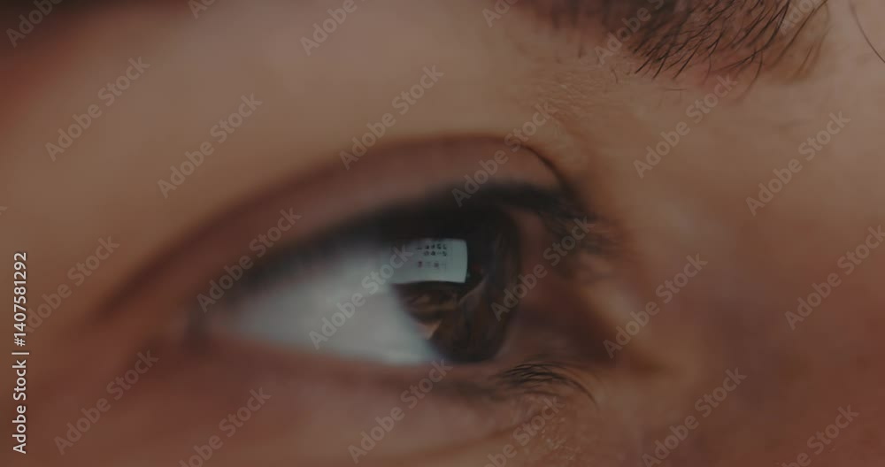 Poster close-up focus, working in front of a computer screen.