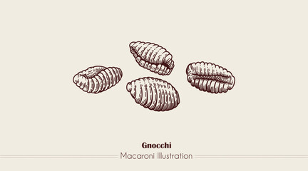 Gnocchi Italian Pasta. Vector hand-drawn sketch of food. Vintage style engraving. etching. Line art