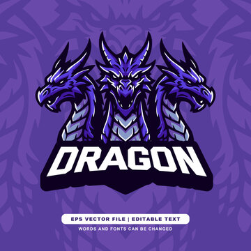 Three Headed Dragon E-sport Logo - Fierce & Legendary Gaming Emblem