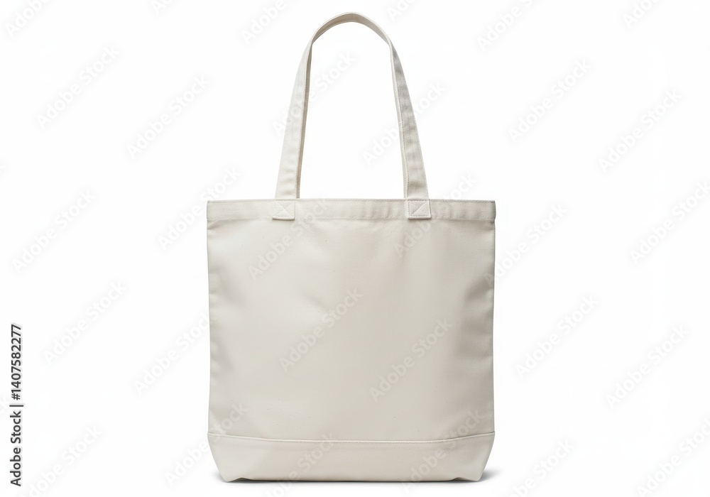 Poster a plain white canvas tote bag with handles isolated on a white background in a studio setting view