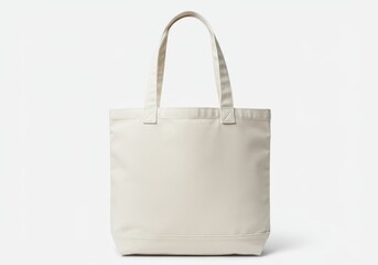 A plain canvas tote bag with handles isolated on a white background in a studio setting