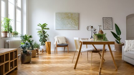 Fototapeta premium Bright living room with plants