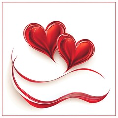 Two red intertwined hearts as a minimalistic line art vector illustration on white background, perfect for Valentine's Day greeting cards, love-themed banners, wedding invitations, or romantic social 