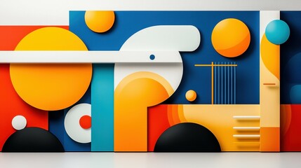 Obraz premium Colorful abstract mural with geometric shapes and vibrant colors.