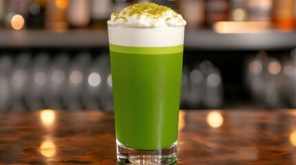 Matcha cocktail at a bar
