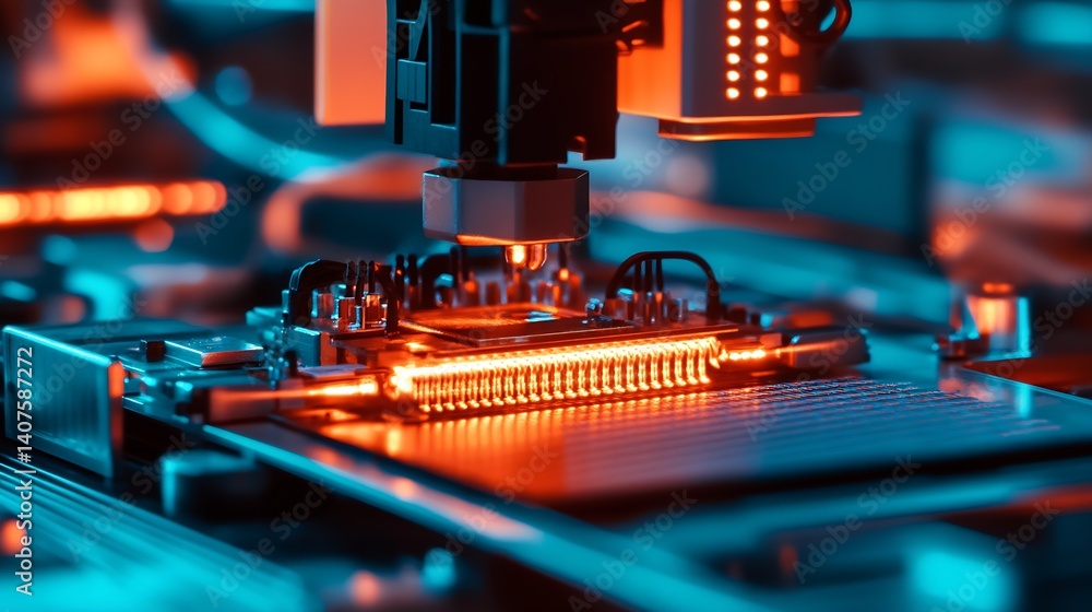 Poster advanced technology with high detail of electronic components illuminated in bright colors : generat