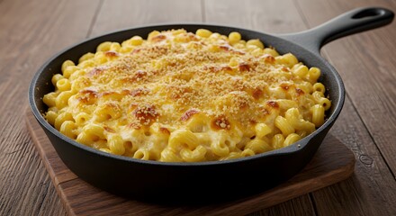Macaroni and Cheese Baked in Cast Iron Skillet Comfort Food