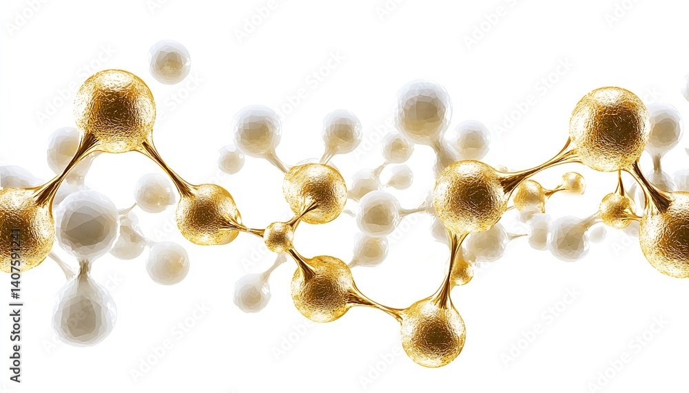 Aufkleber Abstract golden molecular structure with interconnected atoms forming a visually stunning scientific design : Generative AI
