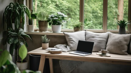 Fototapeta premium photograph home office with laptop