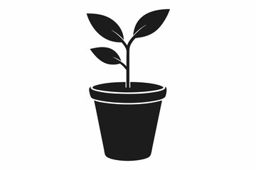 plant pot with sprout silhouette vector illustration