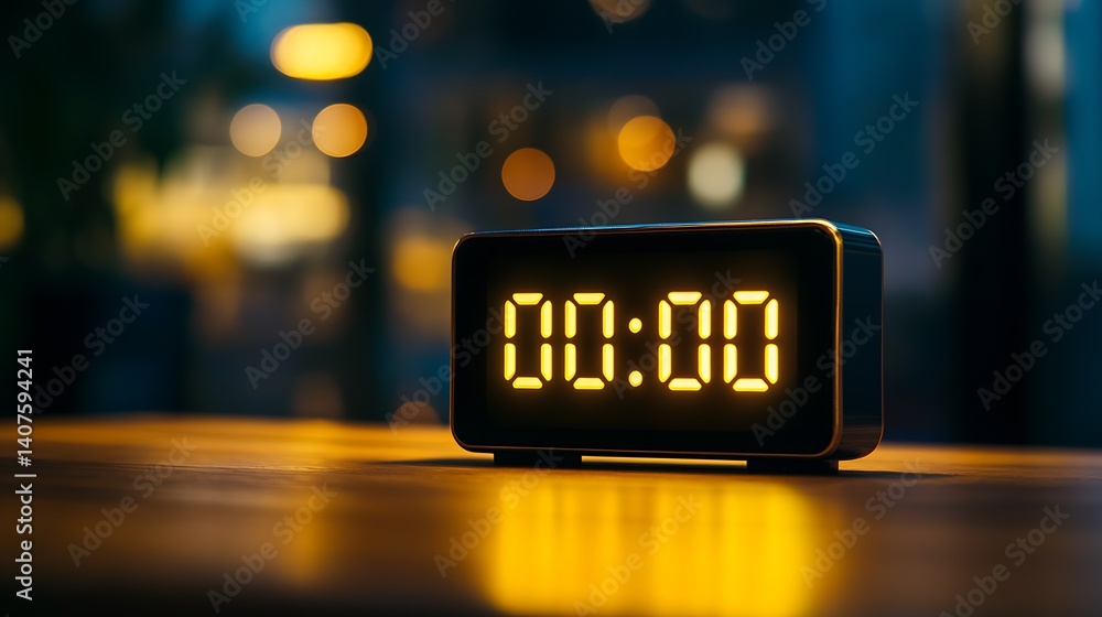 Aufkleber Modern Digital Clock Displaying Zero Minutes at Night Time with Ambient Background Lights : Generative AI