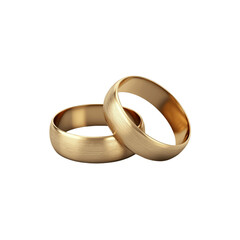 Two elegant intertwined golden wedding rings symbolizing love, marriage, and commitment with a reflective surface isolated on transparent background, png