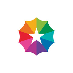 Umbrella Star Colors Colorful Logo design vector template on white background