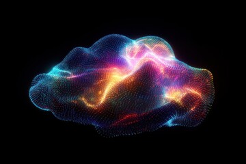 Abstract glowing cloud shape with vibrant colors on a dark background.