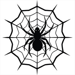 Fototapeta premium Spider and Spiderweb silhouette vector isolated on white background