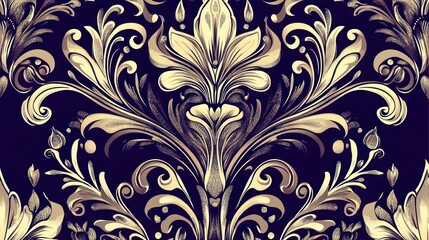 Elegant Vintage Floral Pattern Background in Gold and Dark Blue Tone
