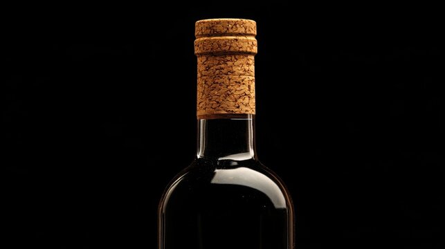 Vintage empty wine bottle with cork isolated on a black background evoking nostalgia and timeless elegance