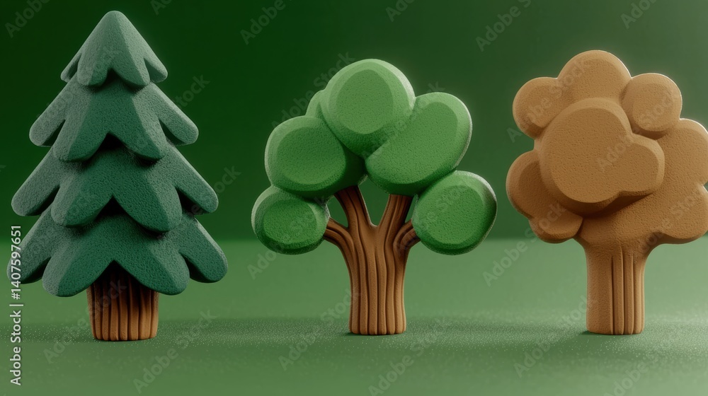 Poster creative tree designs studio setting 3d render playful environment close-up view nature inspiration