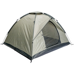 Camping tent with a modern design and a reflective exterior.