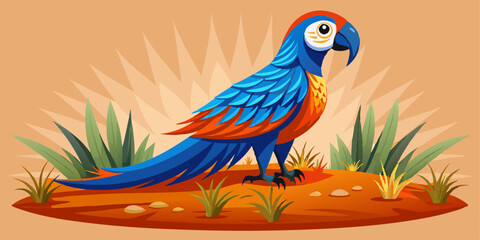 Realistic Parrot Standing on Grass with Intricate Feather Pattern