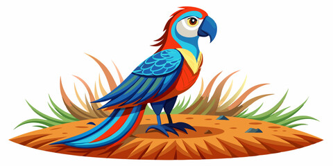 Realistic Parrot Standing on Grass with Intricate Feather Pattern