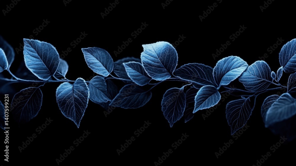 Poster leaves displayed beautifully on a deep black background highlighting their frosty texture and creati