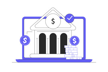 Online banking, internet payments, money transactions. Bank e-commerce investment. Digital online wallet. Flat Cartoon Vector Illustration, icon. Stylish abstract design landing page