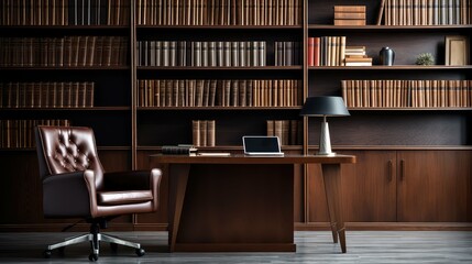 organized bookshelf office background