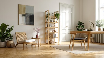 Relaxing room with wooden furniture
