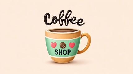 Obraz premium Charming Pixel Art Coffee Shop Mug Illustration