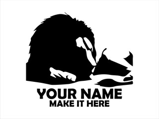 Majestic lion with a prominent mane rests peacefully in a monochrome illustration. Wildlife concept lion, illustration lion vector logo design art